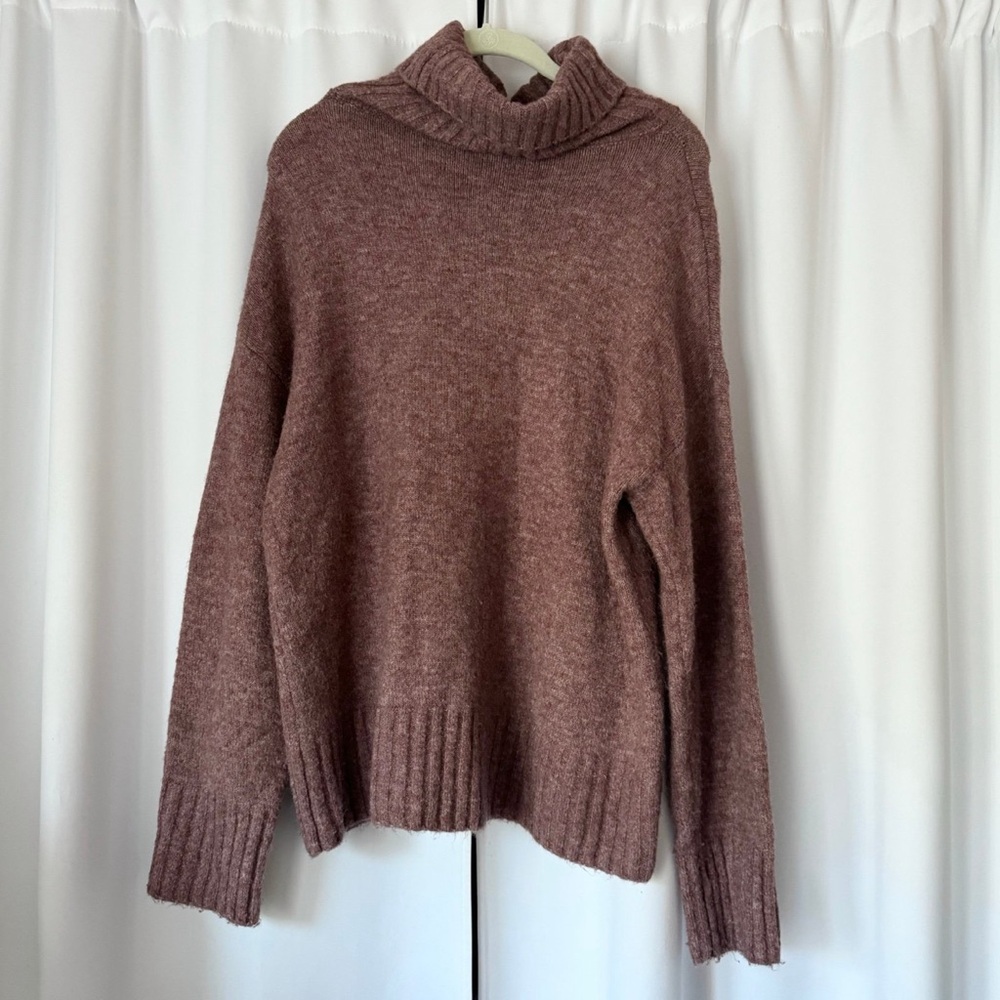 Dark Mauve Pink Oversized Chunky Neutral Turtleneck Sweater Baggy Loose Fit